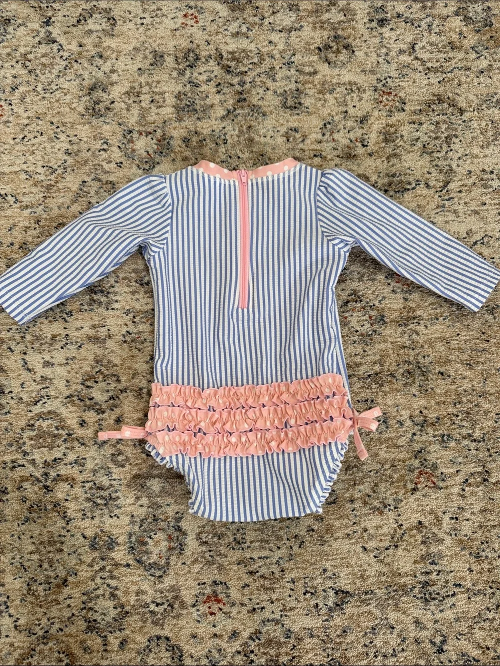Ruffle Butts Blue Seersucker Swimsuit- Size 6-12mos.
